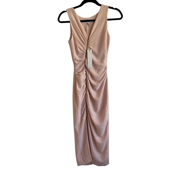 NWT Dress the Population Ivy Exposed Zipper Plunging Midi Dress, Blush, Size S - Picture 2 of 7